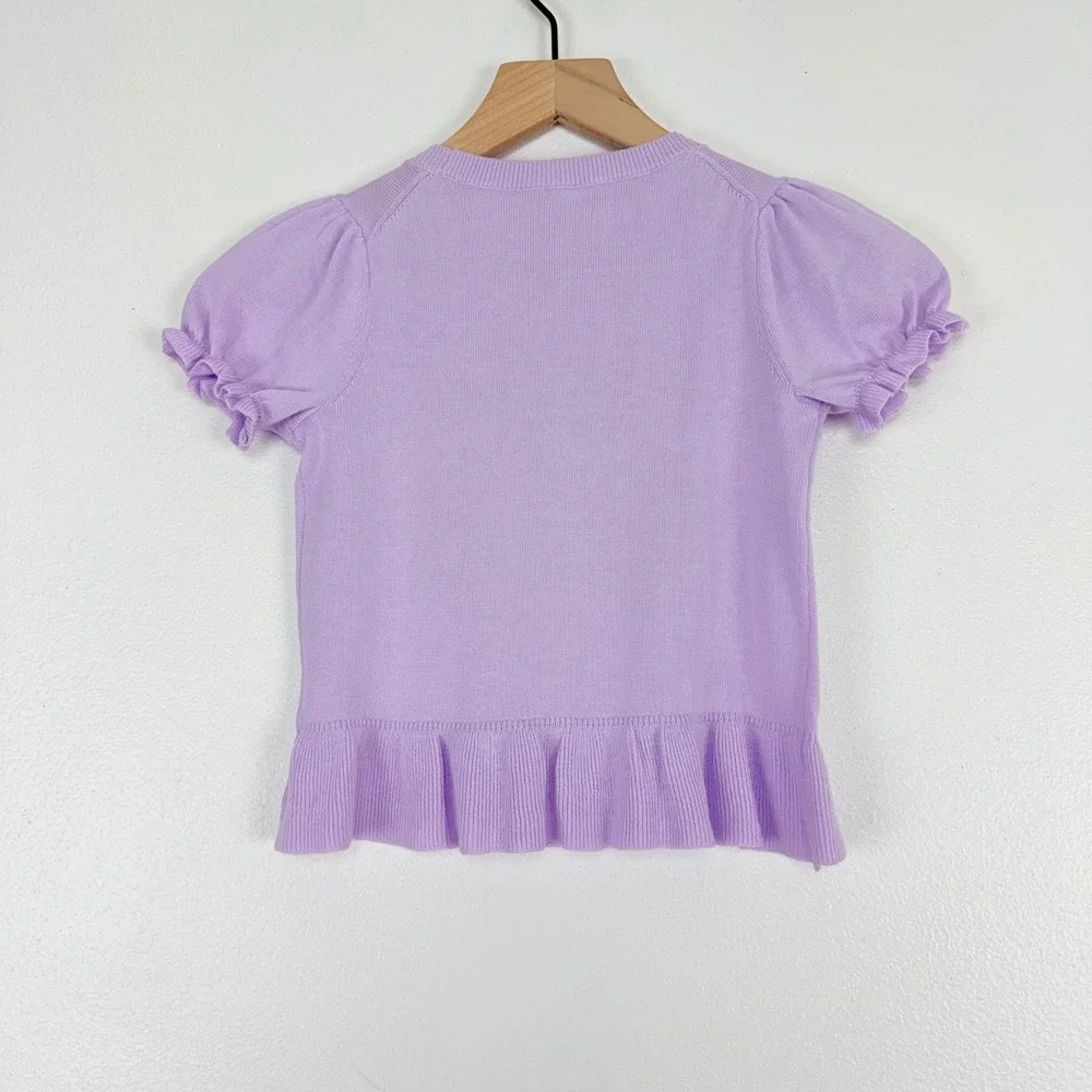 Janie and Jack Kitten‎ Peplum Sweater Top Girls Size 6 Purple Puff Sleeve Ruffle